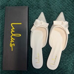 Lulu's White Satin Kally Pointed-Toe Mules
